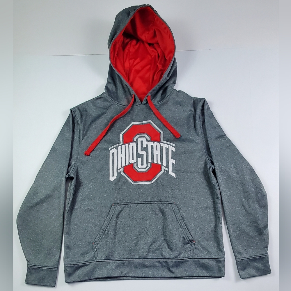 Ohio State Hoodie Sweatshirt Scarlet & Gray Mens Size Large Gray Drawstring